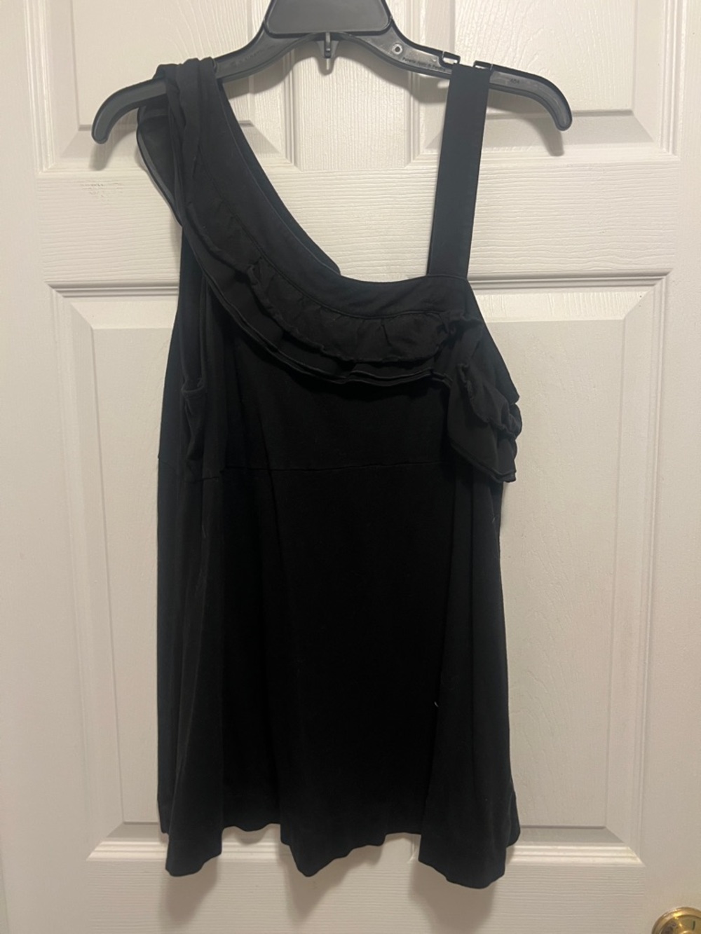 Elle Black One-Shoulder Ruffle Tank Top